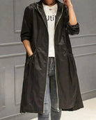 Lightweight women's outdoor jacket with hood – knee-length, waterproof and with practical zipper 3