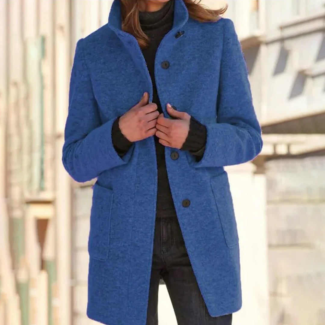 Long women's casual coat with stand-up collar and long sleeves – stylish coat for the office, everyday life and travel 0