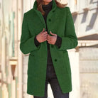 Long women's casual coat with stand-up collar and long sleeves – stylish coat for the office, everyday life and travel 3