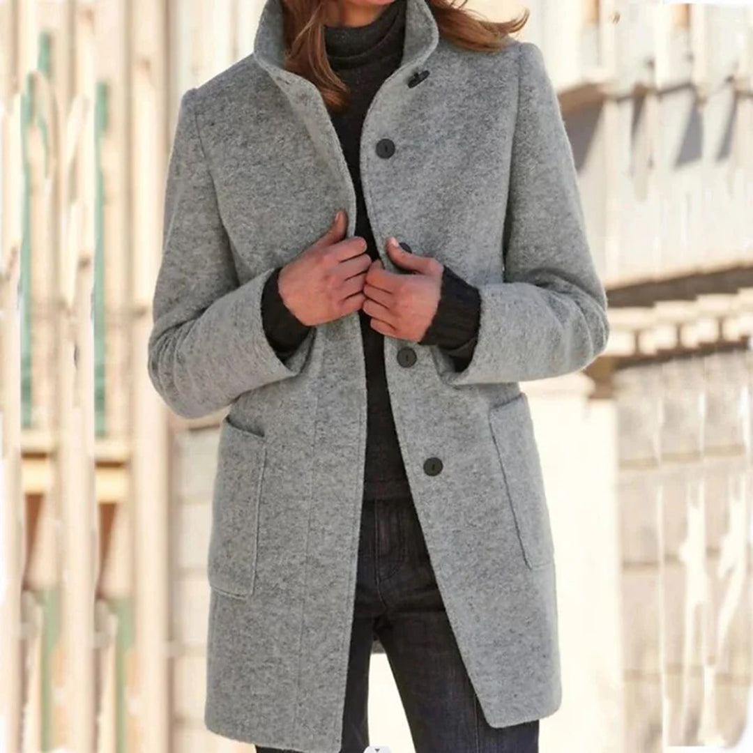 Long women's casual coat with stand-up collar and long sleeves – stylish coat for the office, everyday life and travel 4