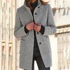 Long women's casual coat with stand-up collar and long sleeves – stylish coat for the office, everyday life and travel 4