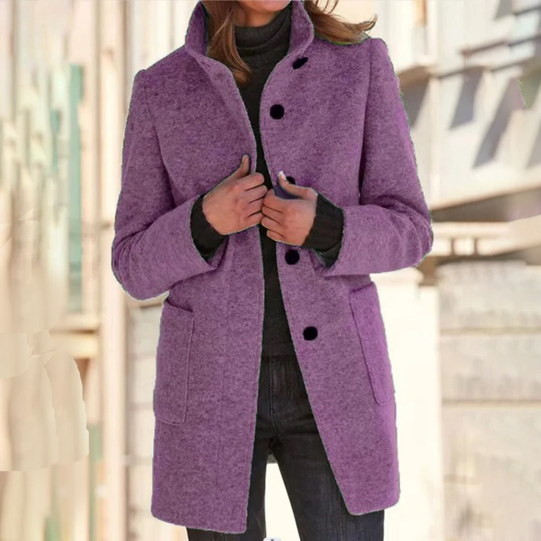 Long women's casual coat with stand-up collar and long sleeves – stylish coat for the office, everyday life and travel 5