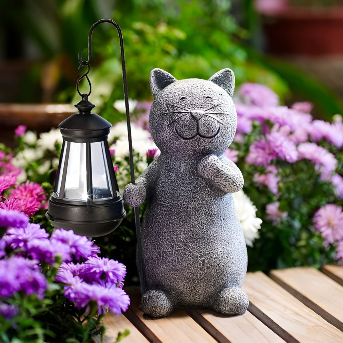 LunaGlow | Charming Hand-Painted Solar Cat Garden Statue for Outdoor Décor 0