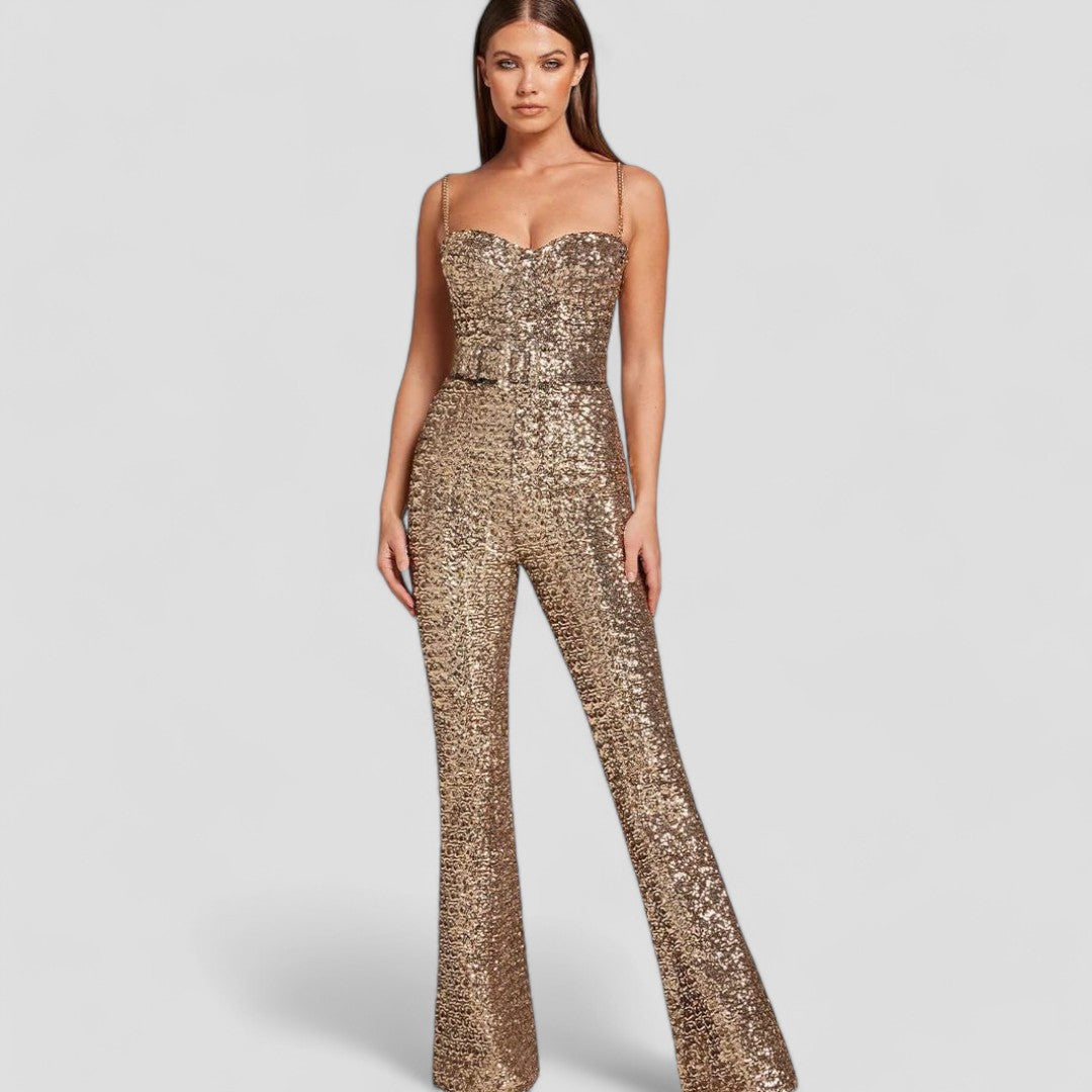 Lunara | Elegant Flared Sequin Jumpsuit for Women's Evening Events 0