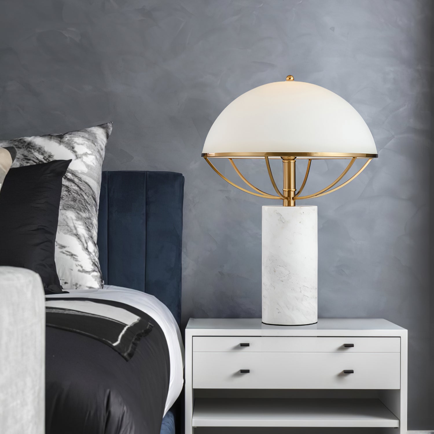 LuxeGlow – Glass Lamp with Golden Finish and Marble Stand 6