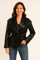 Madonna | Women's Leather Winter Jacket with Tie Belt 2