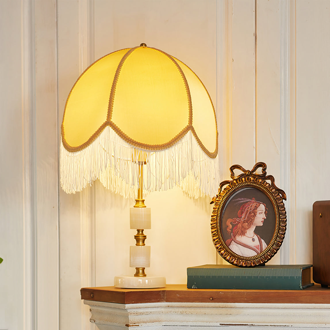 MarbleCharm – Rustic Table Lamp with Tassel Accent 1