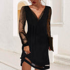 Matilda | Elegant Shimmering Black Mini Dress with Sheer Sleeves 1