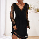 Matilda | Elegant Shimmering Black Mini Dress with Sheer Sleeves 2