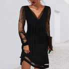 Matilda | Elegant Shimmering Black Mini Dress with Sheer Sleeves 3