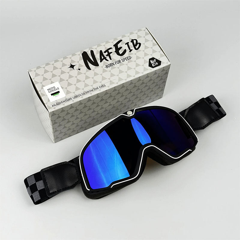 Men's Retro Motorcycle Goggles Fit Over Glasses Durable UV Protection HD Lens 10