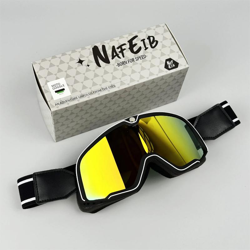 Men's Retro Motorcycle Goggles Fit Over Glasses Durable UV Protection HD Lens 5