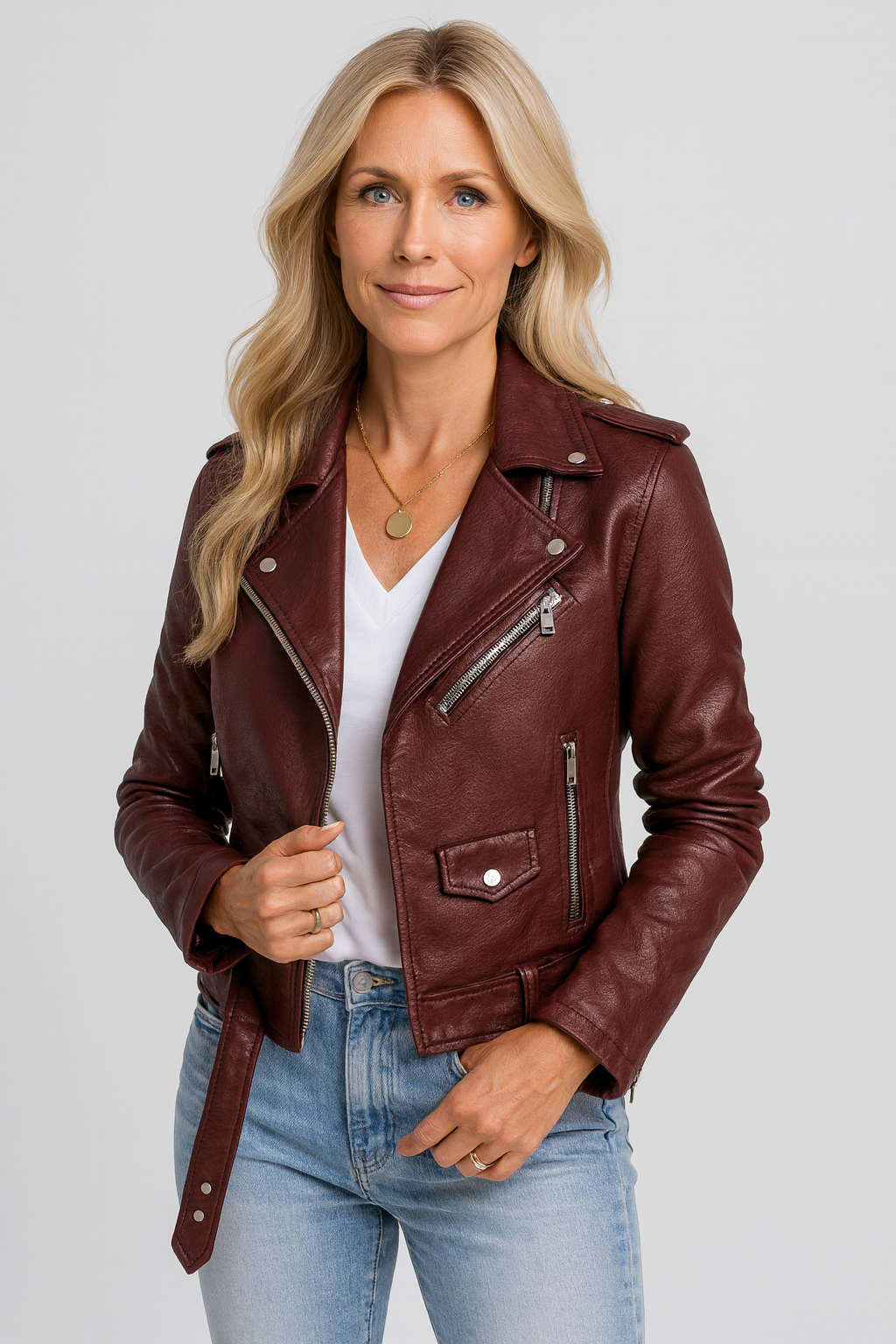 Nina Laurent | Women's Leather Jacket with Stand-Up Collar 0