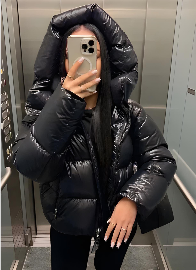 Noor Valente | Luxury Slim Fit Puffer Jacket with Glossy Finish 1