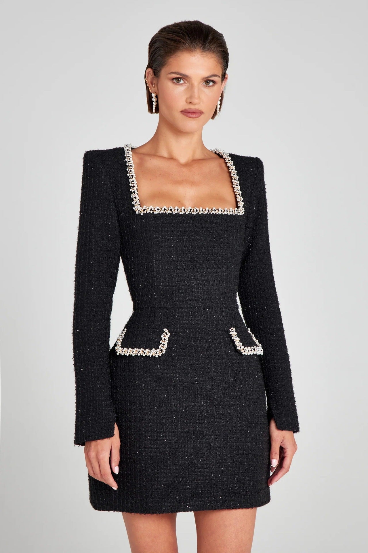 Opulent Pearl | Elegant Beaded Long-Sleeved Women's Formal Dress 0