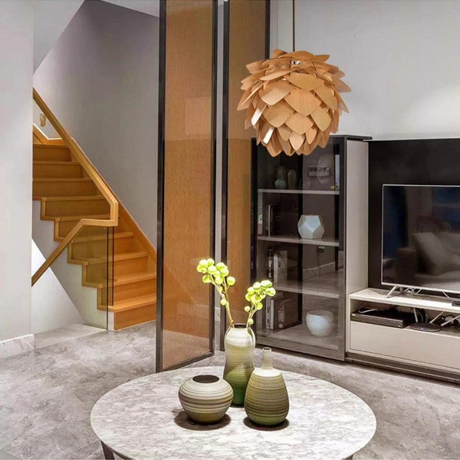 PineGlow | Rustic Wooden Pendant Kitchen Light Fixture with Warm Ambiance 6