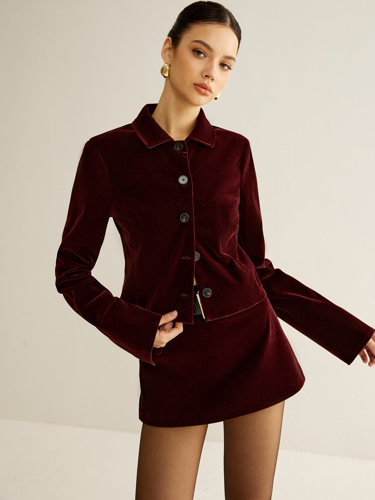 Raquel | Velvet Lapel Short Blazer 0