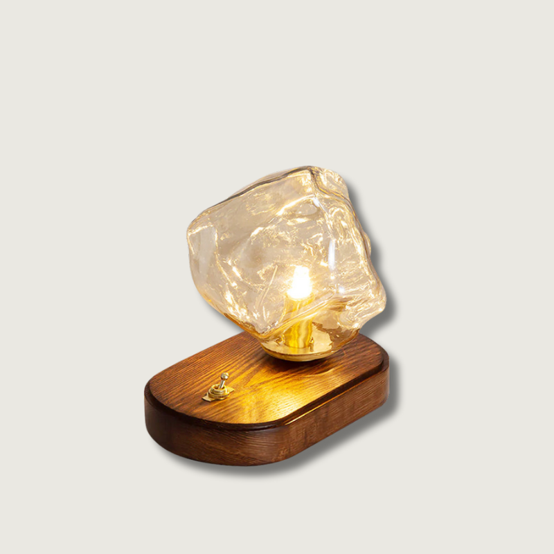 RusticLume – Amber Glass and Wooden Table Lamp 1