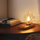 RusticLume – Amber Glass and Wooden Table Lamp 2