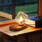 RusticLume – Amber Glass and Wooden Table Lamp 3