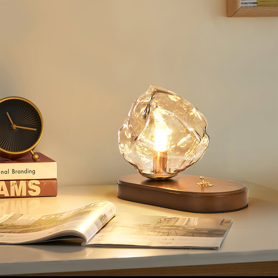 RusticLume – Amber Glass and Wooden Table Lamp 8