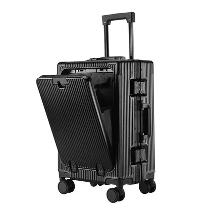 Premium Trolley Koffer mit Frontöffnung – ABS+PC, Aluminiumrahmen, 360° Rollen
