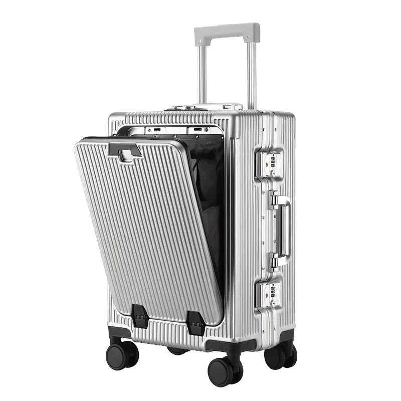 Premium Trolley Koffer mit Frontöffnung – ABS+PC, Aluminiumrahmen, 360° Rollen