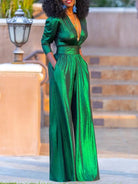 SatinElegance | Chic Black Wide-Leg Jumpsuit for Women 0