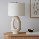 SculptGlow – Resin Table Lamp with Soft Linen Shade 0