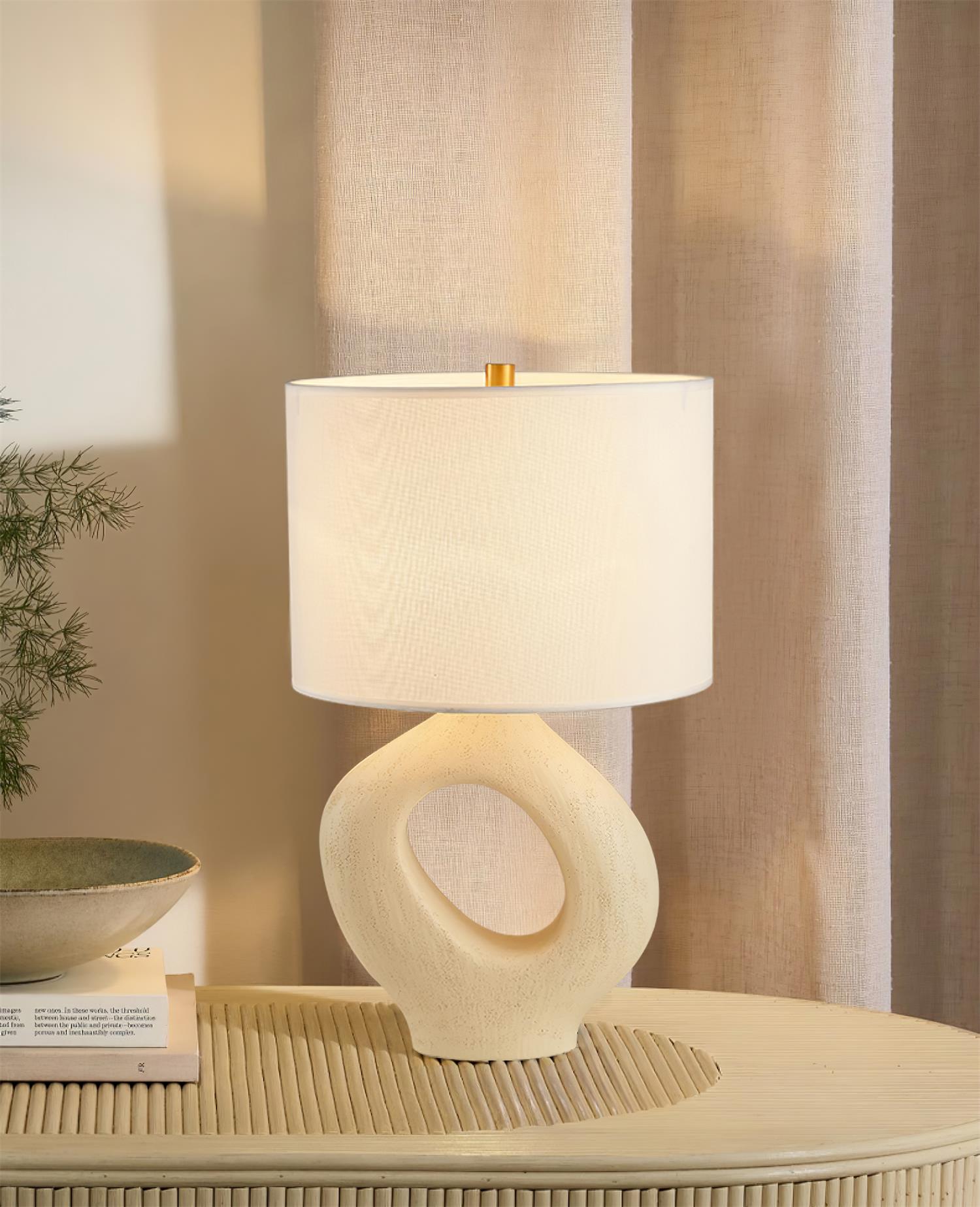 SculptGlow – Resin Table Lamp with Soft Linen Shade 11