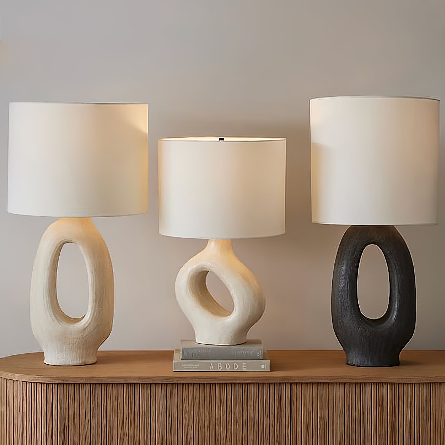 SculptGlow – Resin Table Lamp with Soft Linen Shade 4