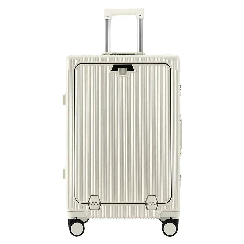 Premium Trolley Koffer mit Frontöffnung – ABS+PC, Aluminiumrahmen, 360° Rollen