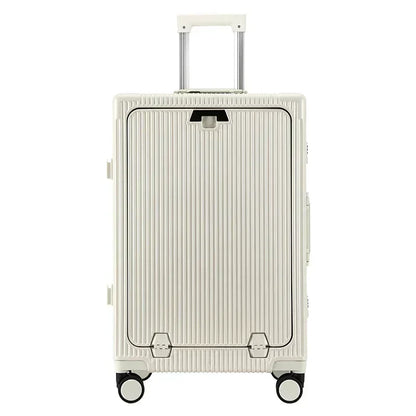 Premium Trolley Koffer mit Frontöffnung – ABS+PC, Aluminiumrahmen, 360° Rollen