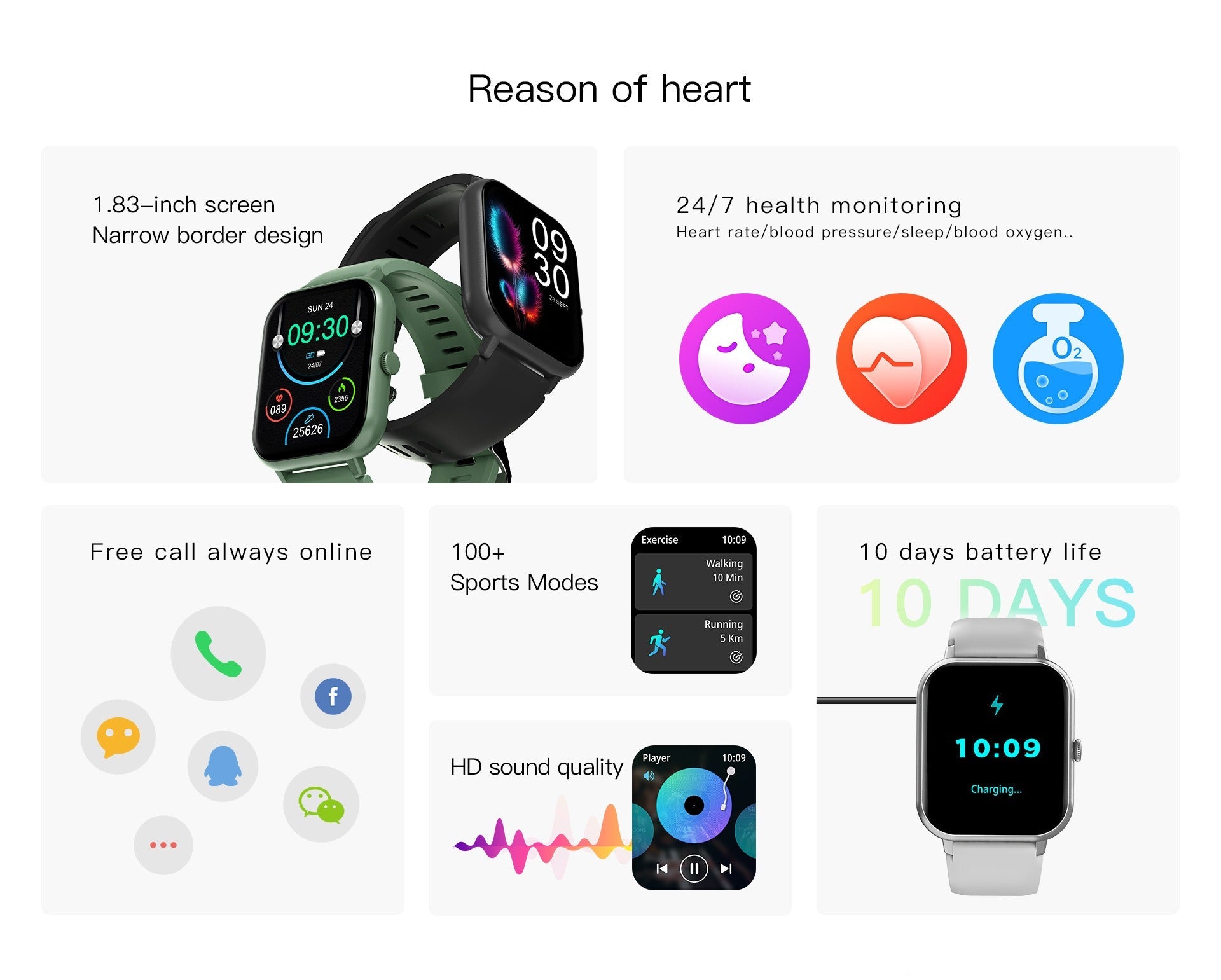 Smartwatch with Heart Rate Monitor and 10 Sports Modes – Slim Design, Compatible with All Smartphones 8