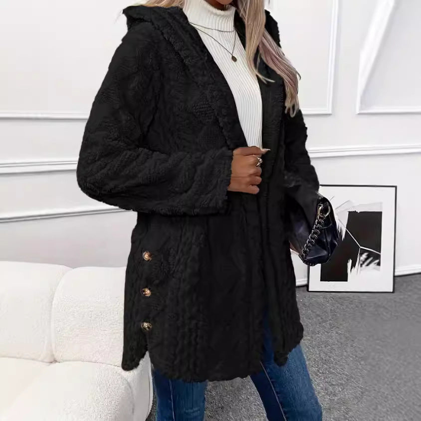 Sophie Valence | Warm Fleece Jacket with Buttons and Hood 3