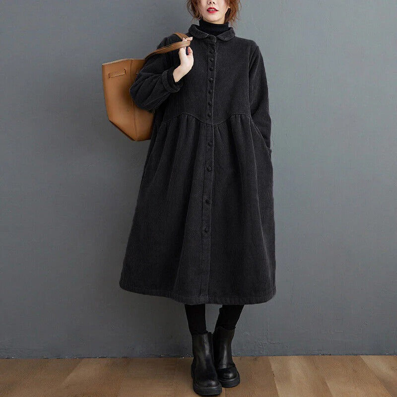 Stylish Women’s Corduroy Winter Coat – Oversized Calf Length Jacket with Button Down Closure 2