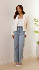 Stylish Women’s Quilted Faux Fur Cropped Jacket – Open Front Winter Coat with Structured Fit for Everyday Comfort 1