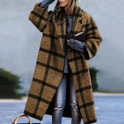 Stylish long women's coat – wool blend, oversized fit and single-breasted cut with lapel collar 3