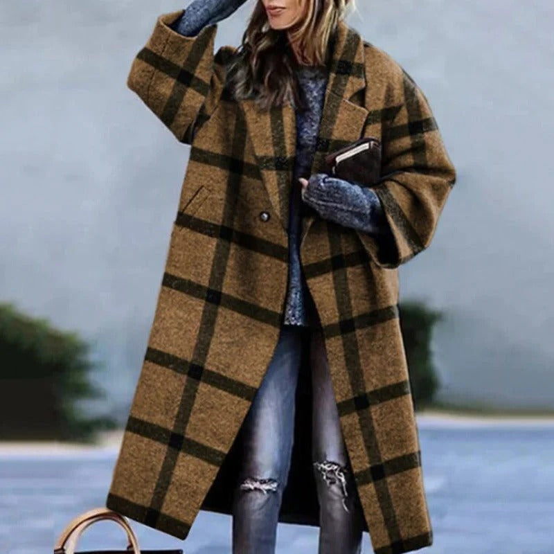 Stylish long women's coat – wool blend, oversized fit and single-breasted cut with lapel collar 3