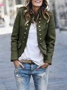 Stylish women's jacket in a military look – hip-length coat with button closure and shoulder details 0