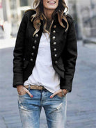 Stylish women's jacket in a military look – hip-length coat with button closure and shoulder details 1