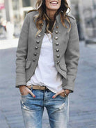 Stylish women's jacket in a military look – hip-length coat with button closure and shoulder details 3