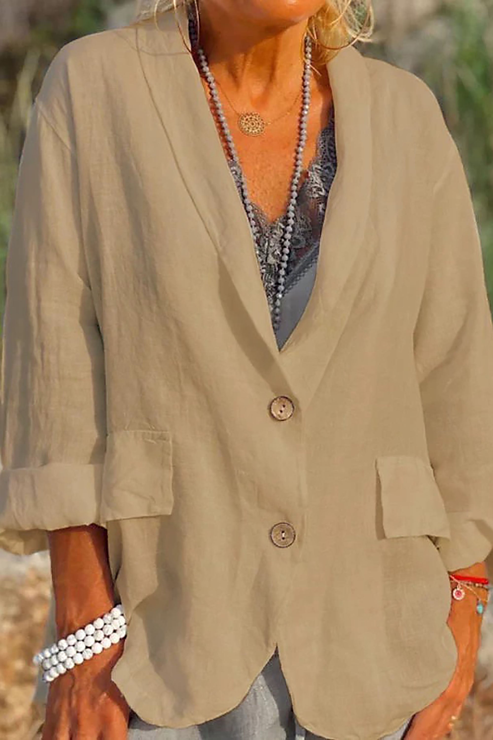 Summer linen jacket for women – stylish leisure wear with a V-neck and comfortable 3/4 sleeves 2
