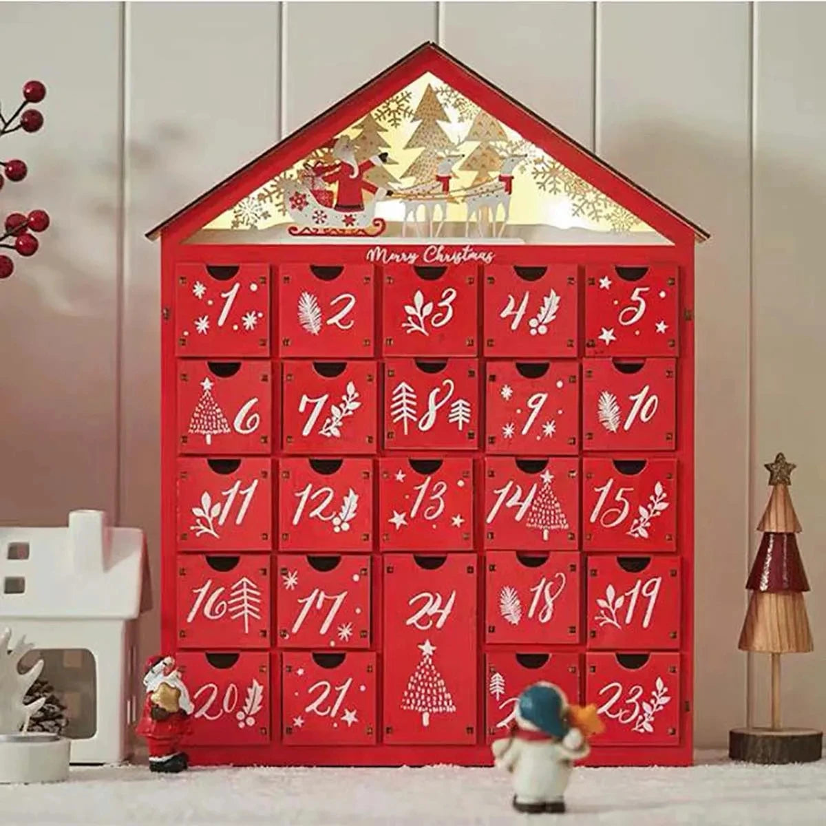 TimberGlow | Elegant Wooden Advent Calendar with Decorative Holiday Lights 0