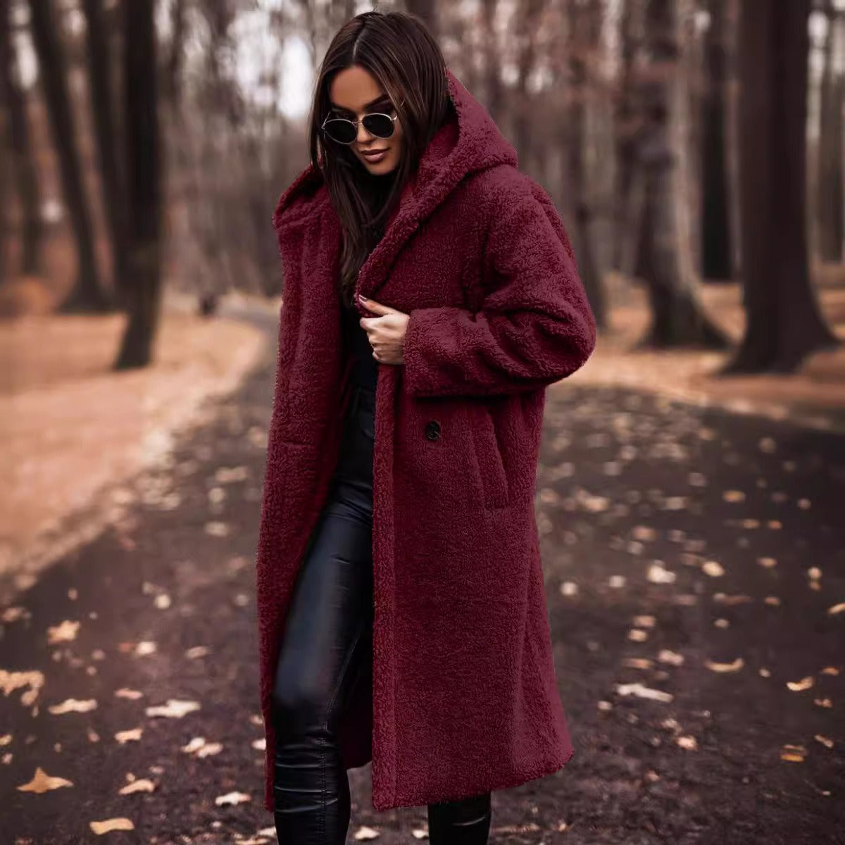 Warm Oversized Hooded Wool Coat for Women – Long Button Front Winter Trench Jacket 0