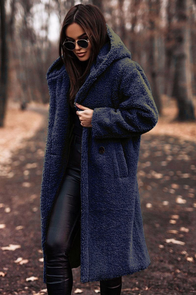 Warm Oversized Hooded Wool Coat for Women – Long Button Front Winter Trench Jacket 4