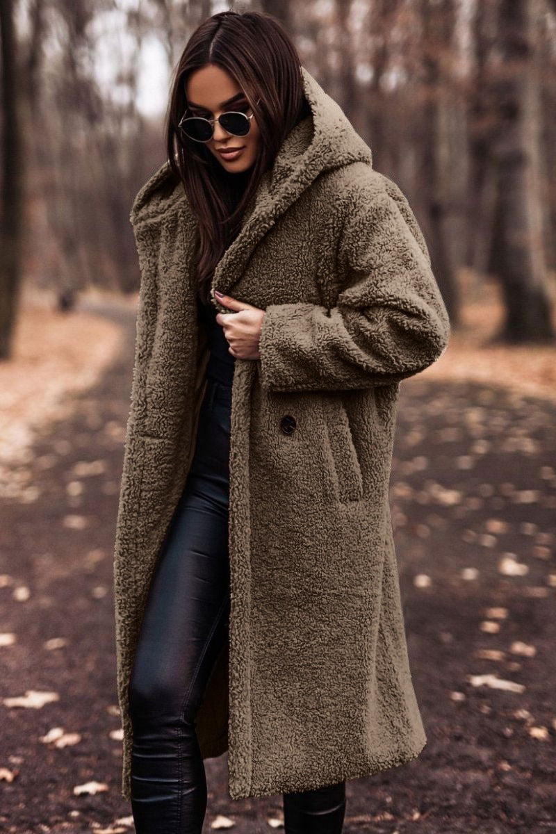 Warm Oversized Hooded Wool Coat for Women – Long Button Front Winter Trench Jacket 5
