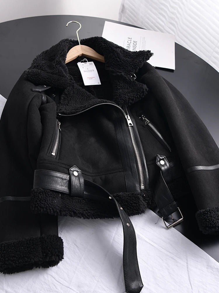 Winter women thick warm suede lamb short jacket 0