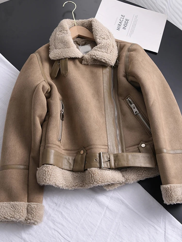 Winter women thick warm suede lamb short jacket 1