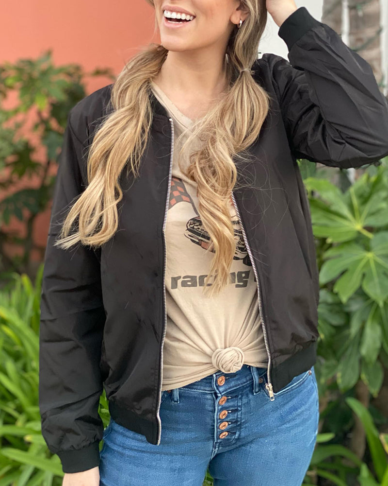 Women's Bomber Jacket with Zip Front and Ribbed Trim Finish 0